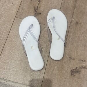 TKEES White Flip Flop Sandals with Clear Straps